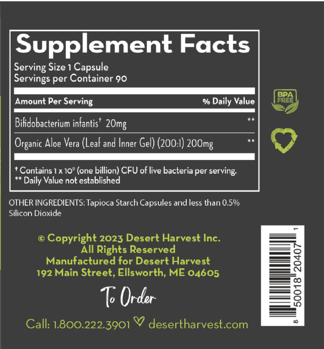 PROBIOTIC 1 Billion CFU - (90 Capsules) - Desert Harvest